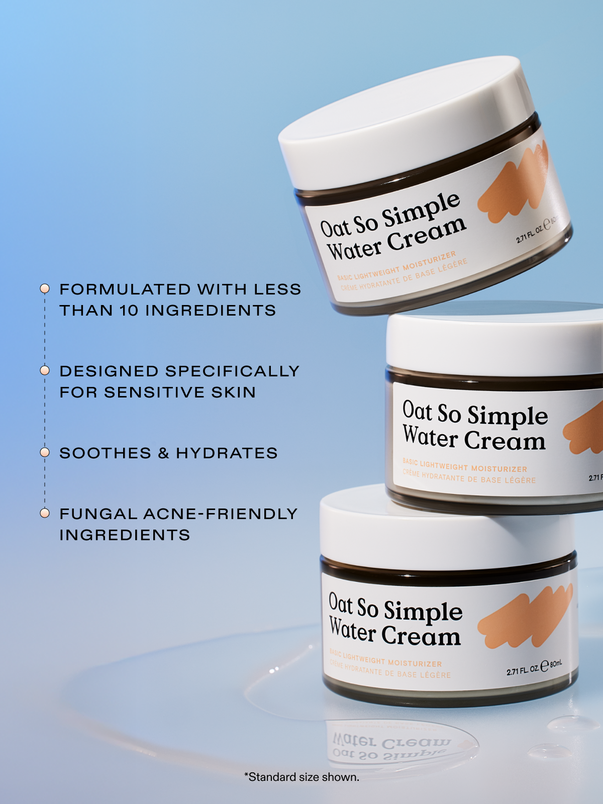 Oat So Simple Water Cream is formulated with less than 10 ingredients, designed specifically for sensitive skin, soothes & hydrates and fungal acne-friendly ingredients.